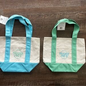 Trader Joe's Canvas Mini Pastel Tote Bags - Blue and Green
